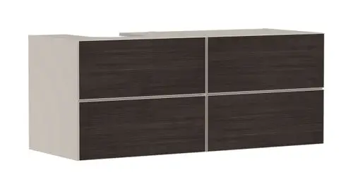 Waschtischunterschrank in sandbeige mit vier Schubkästen. Von Hansgrohe, geeignet für Konsolenaufsatzwaschtische. Funktionales, schlichtes Design.